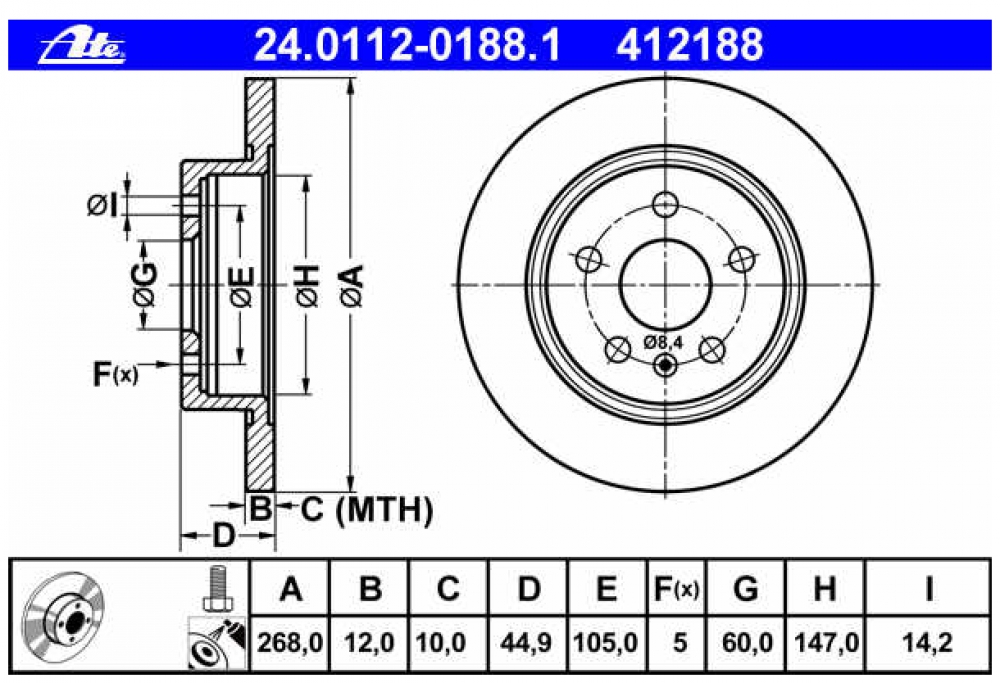 Set discuri frana spate Opel Astra J ATE