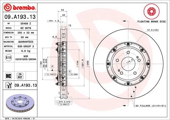 Set discuri frana fata Mitsubishi Lancer EVO X marca BREMBO