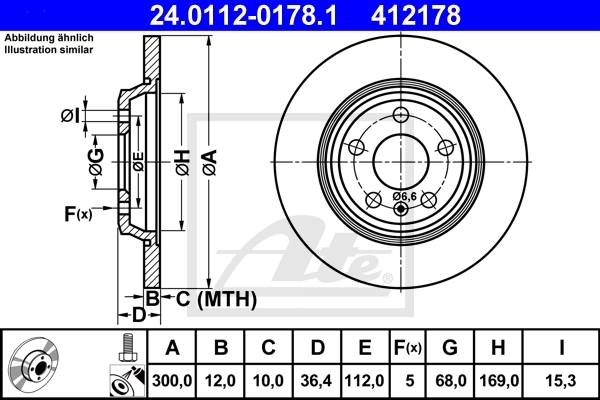 Set discuri frana spate Audi A4 ATE Audi A4( 8K2,B8) 11.07-