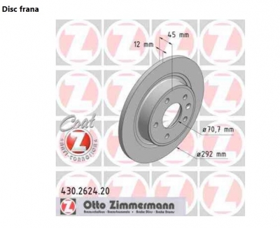 Piese Auto Opel Set disc frana spate Opel Astra J Zimmermann Revizie Masina