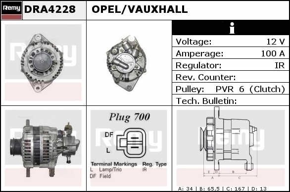 Alternator Opel Astra H Z17DTL Z17DTH 100 AMP marca REMY