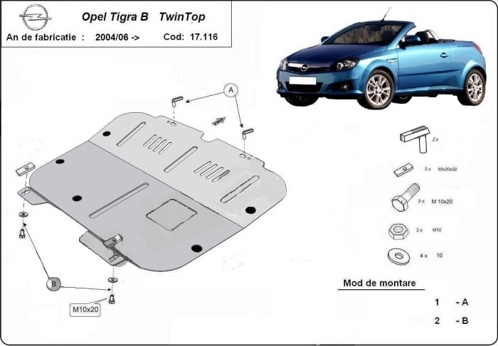 Scut motor metalic Opel Tigra  fabricat dupa 2004