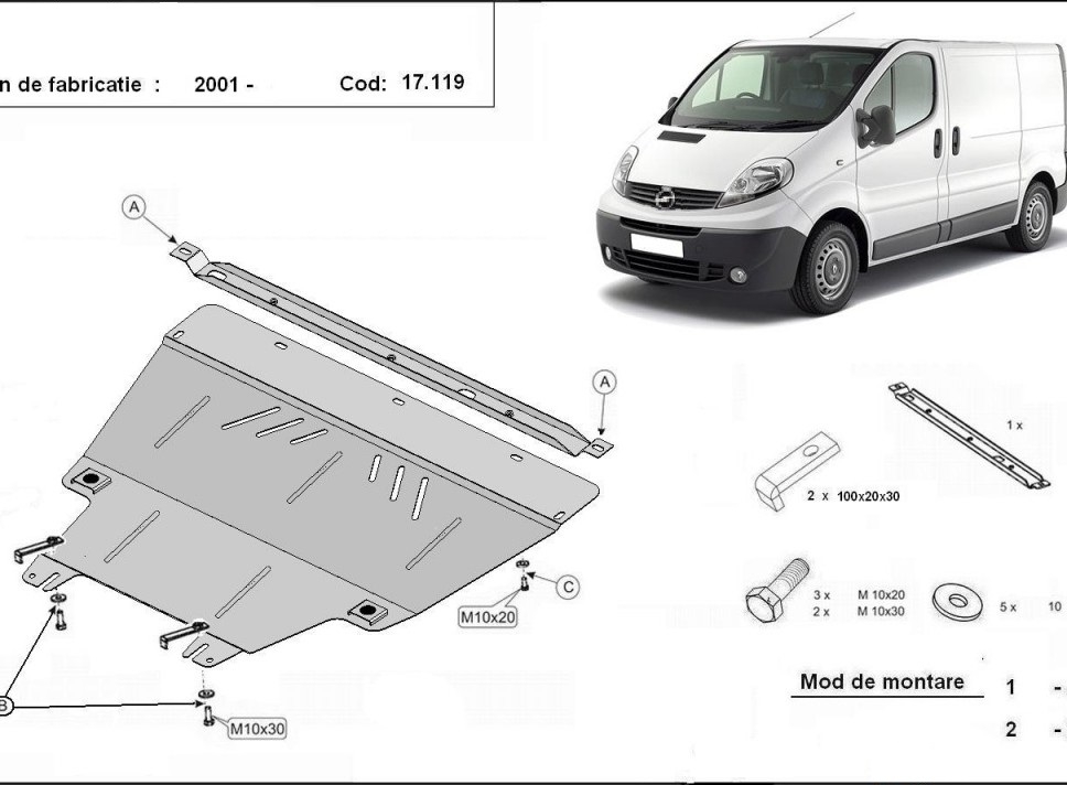 Scut motor metalic Opel Vivaro dupa 2001